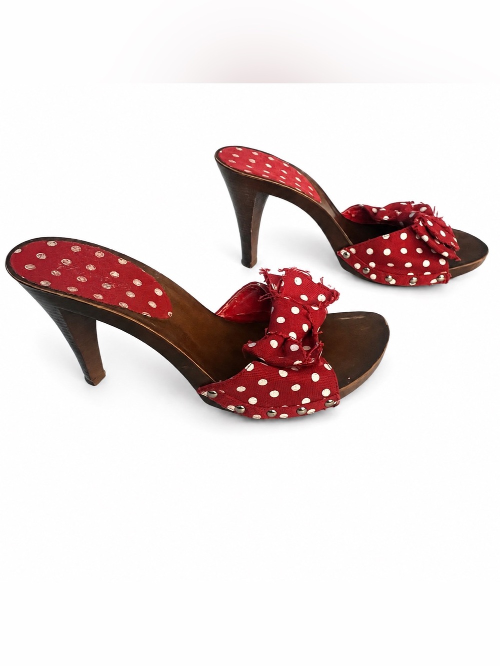 Vintage Y2K American Eagle Red & White Polka Dot Kitten Heels
